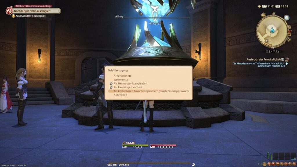 Atherytennetz in FFXIV – Nald-Kreuzgang als Heimatpunkt oder Favorit setzen